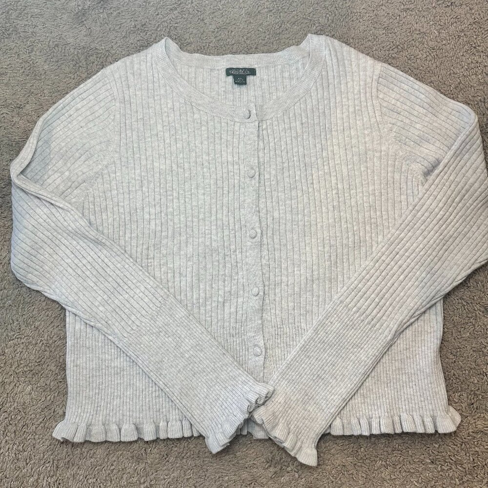 Wild Fable Grey Ruffle Trim Cardigan | Soft Knit Cozy Sweater XXL (Runs Small)